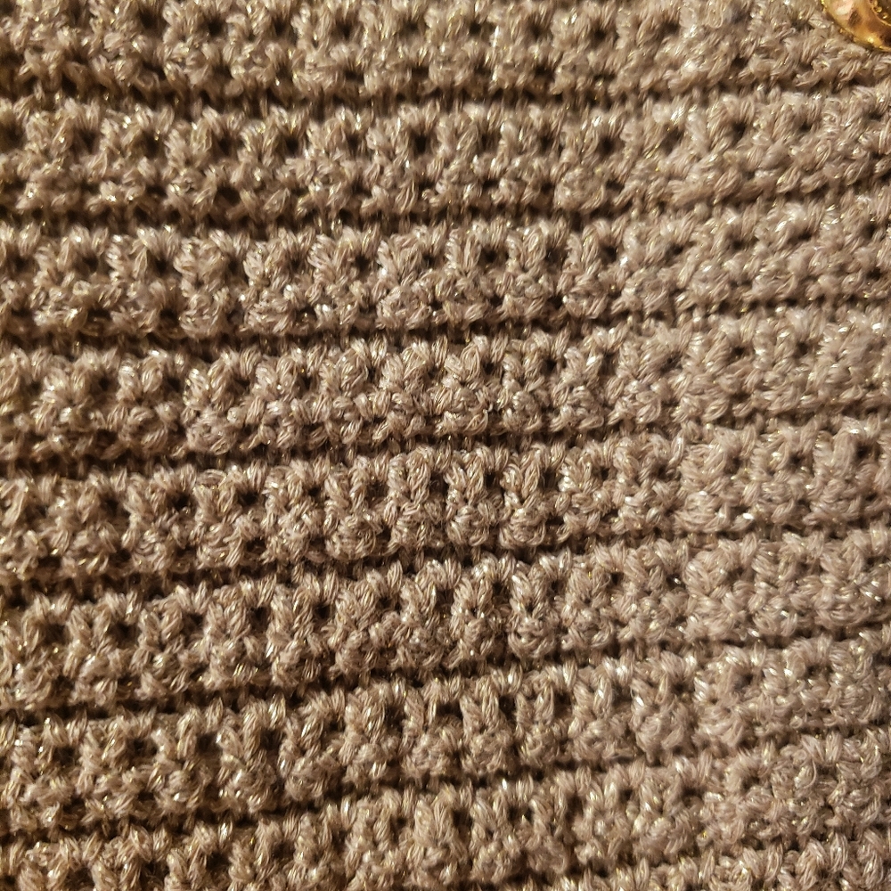 Talbots Tan Crochet Knit Cardigan with Gold Buttons - Picture 2 of 5